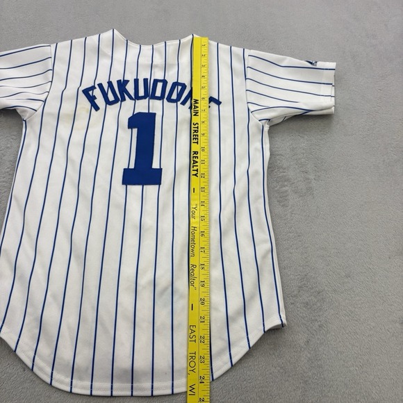 Vintage Chicago Cubs Jersey Boys Medium White Striped Button Kosuke Fukudome #1 - Picture 11 of 12
